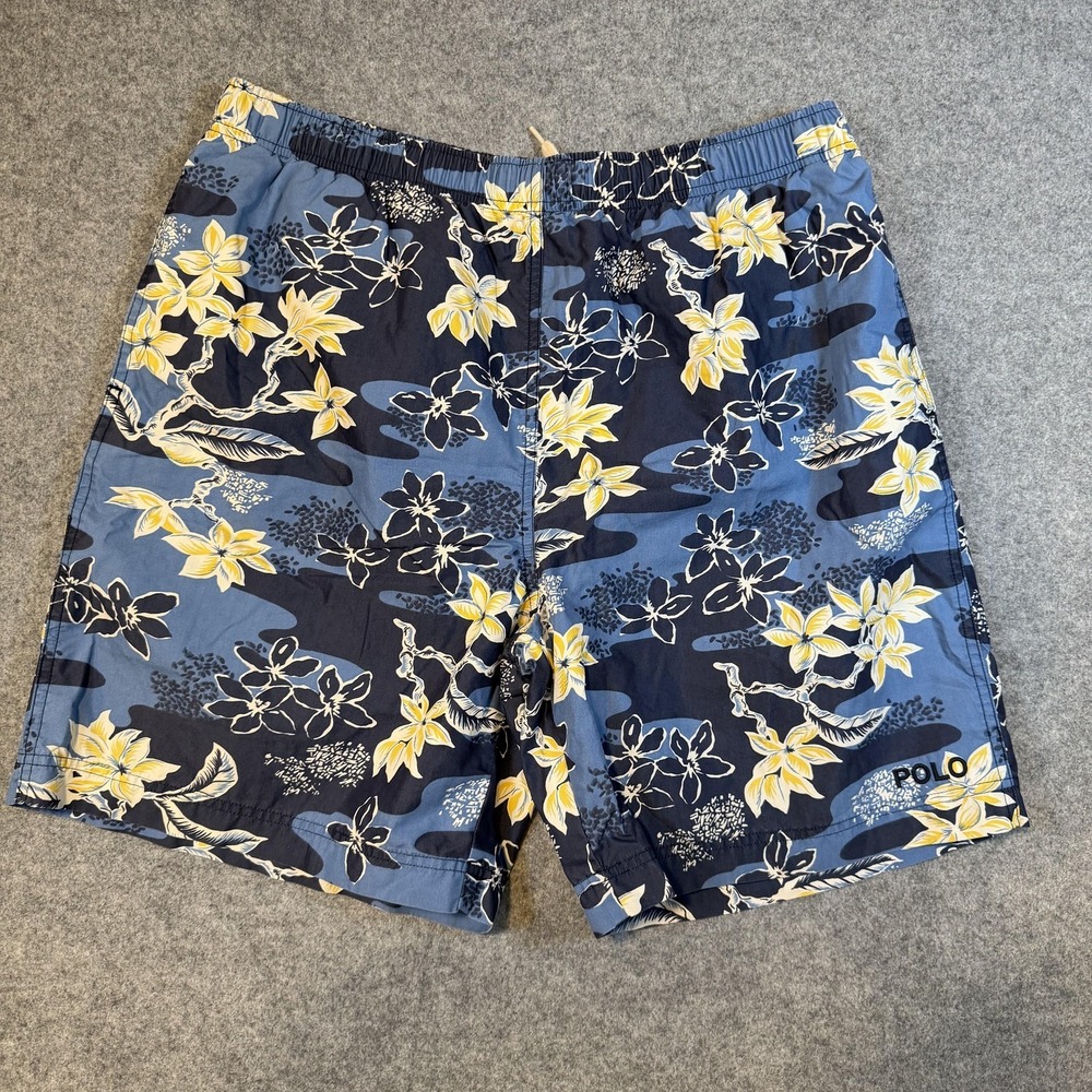 Polo Ralph Lauren Shorts Mens Large Blue Hawaiian Floral Lined Swim Trunks
